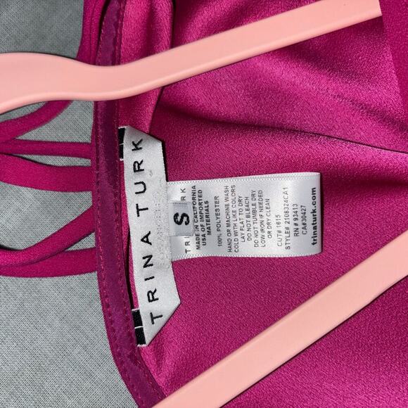Trina Turk Haipo Shift Dress Hot Pink Flutter Sleeve Tie-Back | Size Small - Picture 12 of 15